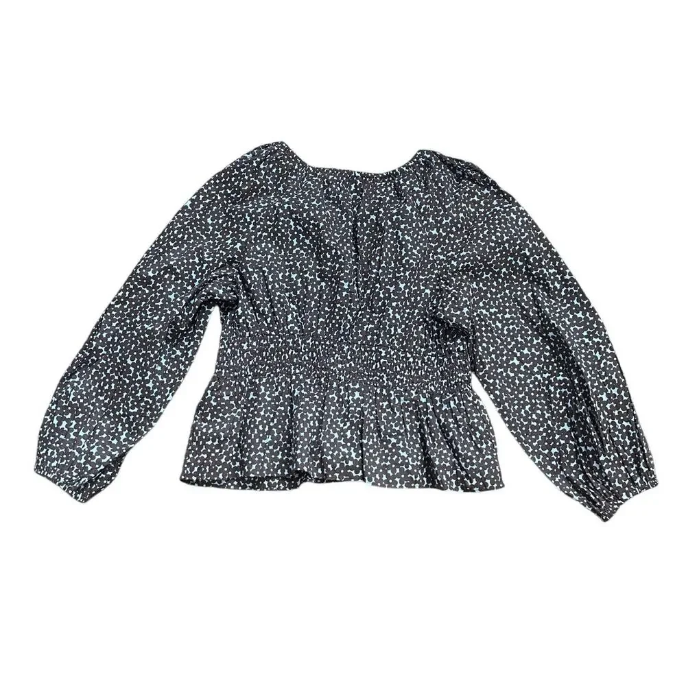 J. Crew Brown and Cream Smocked Peplum Blouse